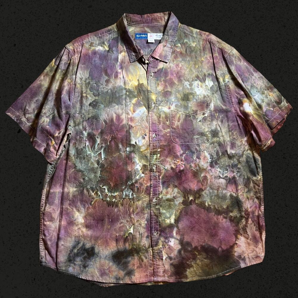 Men’s 2XL Regular Fit Short Sleeve Button Down Shirt Tie Dye Old Navy Festival